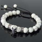 Men's Women White Howlite Adjustable Braided Bracelet 925 Sterling Silver Skull Cross Spacers DiyNotion BR814