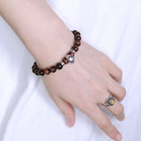 Men's Women Red Tiger Eye Adjustable Braided Bracelet 925 Sterling Silver Skull Cross Spacers DiyNotion BR815