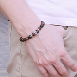 Men's Women Red Tiger Eye Adjustable Braided Bracelet 925 Sterling Silver Skull Cross Spacers DiyNotion BR815