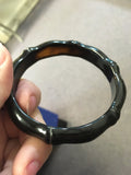 Vintage Black Obsidian Carved Bangle - Solid Bangle