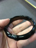Vintage Black Obsidian Carved Bangle - Solid Bangle
