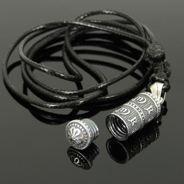 Men's Women Adjustable Necklace 925 Sterling Silver OM Buddhism Prayer Pendant with Wax Rope DiyNotion NK156