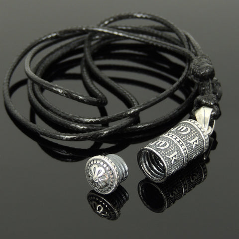 Men's Women Adjustable Necklace 925 Sterling Silver OM Buddhism Prayer Pendant with Wax Rope DiyNotion NK156