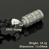 Men's Women Adjustable Necklace 925 Sterling Silver OM Buddhism Prayer Pendant with Wax Rope DiyNotion NK156