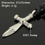 Men's Women Adjustable Necklace 925 Sterling Silver Sword Pendant with Wax Rope DiyNotion NK157