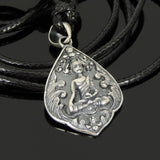 Men's Women Adjustable Necklace 925 Sterling Silver Sakyamuni Buddha Pendant with Wax Rope DiyNotion NK159