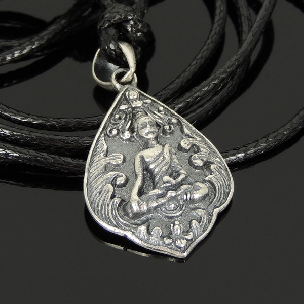 Men's Women Adjustable Necklace 925 Sterling Silver Sakyamuni Buddha Pendant with Wax Rope DiyNotion NK159