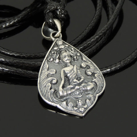 Men's Women Adjustable Necklace 925 Sterling Silver Sakyamuni Buddha Pendant with Wax Rope DiyNotion NK159