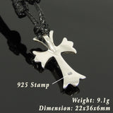 Men's Women Adjustable Necklace 925 Sterling Silver Cross Pendant with Wax Rope DiyNotion NK160