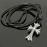 Men's Women Adjustable Necklace 925 Sterling Silver Cross Pendant with Wax Rope DiyNotion NK160