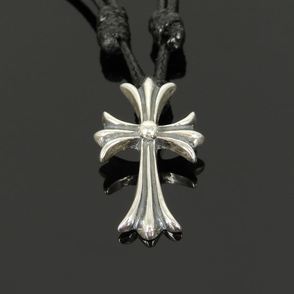 Men's Women Adjustable Necklace 925 Sterling Silver Cross Pendant with Wax Rope DiyNotion NK160