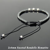 Men's Women Hematite Adjustable Braided Bracelet 925 Sterling Silver Bead DiyNotion BR820