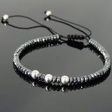 Men's Women Hematite Adjustable Braided Bracelet 925 Sterling Silver Bead DiyNotion BR820