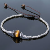 Men's Women Brown Tiger Eye Adjustable Braided Bracelet 925 Sterling Silver Handmade BeadsDiyNotion BR821