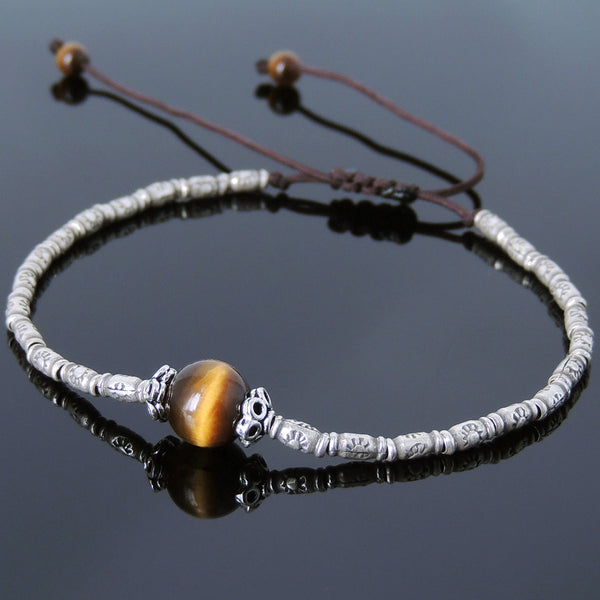Men's Women Brown Tiger Eye Adjustable Braided Bracelet 925 Sterling Silver Handmade BeadsDiyNotion BR821
