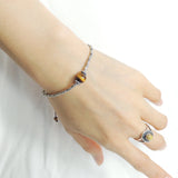 Men's Women Brown Tiger Eye Adjustable Braided Bracelet 925 Sterling Silver Handmade BeadsDiyNotion BR821