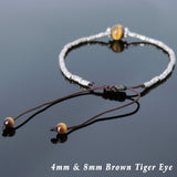 Men's Women Brown Tiger Eye Adjustable Braided Bracelet 925 Sterling Silver Handmade BeadsDiyNotion BR821