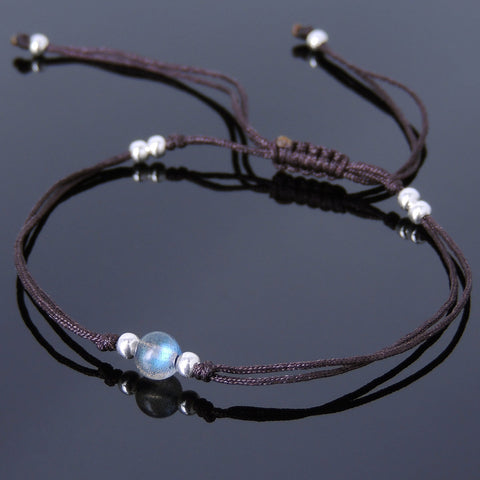 Men's Women AAAAA Labradorite Adjustable Braided Bracelet 925 Sterling Silver Beads DiyNotion BR822