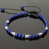 Men's Women Lapis Adjustable Braided Bracelet 925 Sterling Silver Nugget Beads DiyNotion BR950