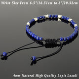 Men's Women Lapis Adjustable Braided Bracelet 925 Sterling Silver Nugget Beads DiyNotion BR950