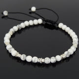 Men's Women White Howlite Adjustable Braided Bracelet 925 Sterling Silver Nugget Beads DiyNotion BR952