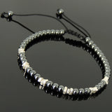 Men's Women Hematite Adjustable Braided Bracelet 925 Sterling Silver Nugget Beads DiyNotion BR953
