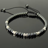 Men's Women Hematite Adjustable Braided Bracelet 925 Sterling Silver Nugget Beads DiyNotion BR953