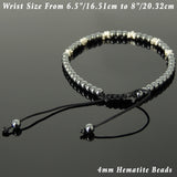 Men's Women Hematite Adjustable Braided Bracelet 925 Sterling Silver Nugget Beads DiyNotion BR953