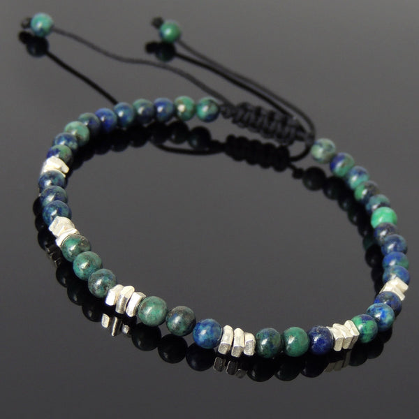 Men's Women Mixed Chrysocolla Lapis Adjustable Braided Bracelet 925 Sterling Silver Nugget Beads DiyNotion BR954