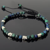 Men's Women Mixed Chrysocolla Lapis Adjustable Braided Bracelet 925 Sterling Silver Nugget Beads DiyNotion BR954