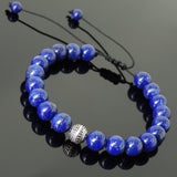 Men's Women Lapis Lazuli Adjustable Braided Bracelet 925 Sterling Silver Round Bead DiyNotion BR828