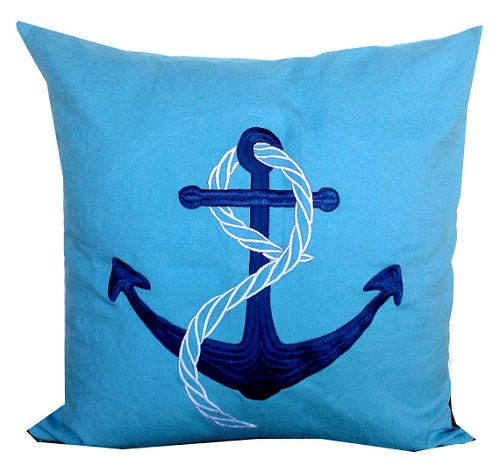 50% OFF Sale Coastal Pillows, Blue Line Decorative Pillows, Nautical Anchor Throw Cover 18 x 18, Pillow Case,