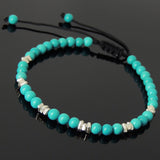 Men's Women Blue Turquoise Adjustable Braided Bracelet 925 Sterling Silver Nugget Beads DiyNotion BR956