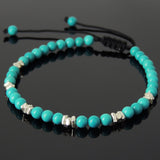 Men's Women Blue Turquoise Adjustable Braided Bracelet 925 Sterling Silver Nugget Beads DiyNotion BR956