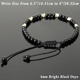 Men's Women Bright Black Onyx Adjustable Braided Bracelet 925 Sterling Silver Nugget Beads DiyNotion BR959