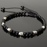 Men's Women Bright Black Onyx Adjustable Braided Bracelet 925 Sterling Silver Nugget Beads DiyNotion BR959