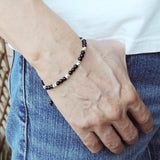 Men's Women Bright Black Onyx Adjustable Braided Bracelet 925 Sterling Silver Nugget Beads DiyNotion BR959