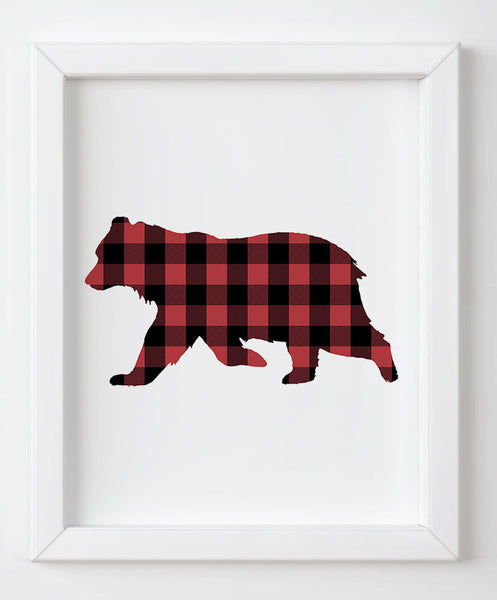 Christmas Wall Decor Bear Flannel Lumberjack Print INSTANT DOWNLOAD Printable Art Merry Christmas decoration Tartan Plaid Decor Woodland
