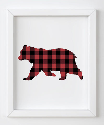 Christmas Wall Decor Bear Flannel Lumberjack Print INSTANT DOWNLOAD Printable Art Merry Christmas decoration Tartan Plaid Decor Woodland