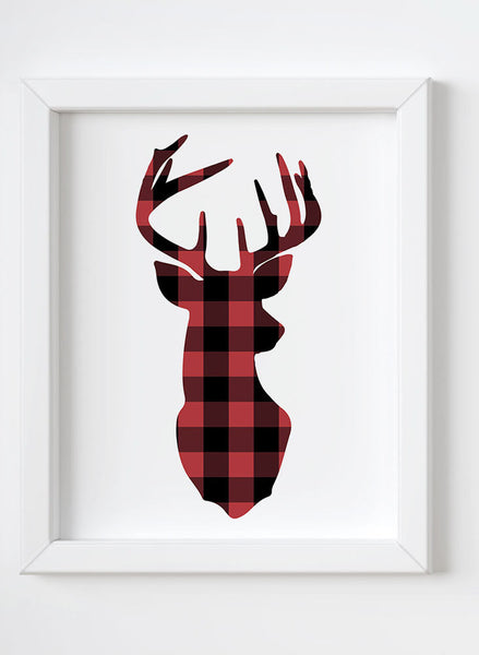 Rustic Christmas Wall Decor Deer Flannel Lumberjack Print INSTANT DOWNLOAD Printable Art Merry Christmas decoration Tartan Plaid Decor