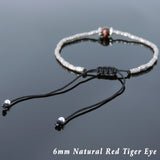 Men's Women Red Tiger Eye Adjustable Braided Bracelet 925 Sterling Silver Handmade BeadsDiyNotion BR829