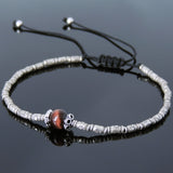 Men's Women Red Tiger Eye Adjustable Braided Bracelet 925 Sterling Silver Handmade BeadsDiyNotion BR829