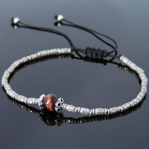 Men's Women Red Tiger Eye Adjustable Braided Bracelet 925 Sterling Silver Handmade BeadsDiyNotion BR829