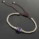 Men's Women Amethyst Adjustable Braided Bracelet 925 Sterling Silver Handmade BeadsDiyNotion BR830