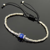 Men's Women Lapis Lazuli Adjustable Braided Bracelet 925 Sterling Silver Handmade BeadsDiyNotion BR831