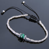 Men's Women Malachite Adjustable Braided Bracelet 925 Sterling Silver Handmade Beads DiyNotion BR832