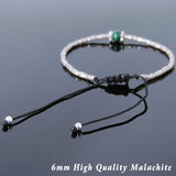 Men's Women Malachite Adjustable Braided Bracelet 925 Sterling Silver Handmade Beads DiyNotion BR832