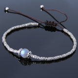 Men's Women Labradorite Adjustable Braided Bracelet 925 Sterling Silver Handmade Beads DiyNotion BR834