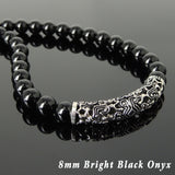 Men's Women Bright Black Onyx Sterling Silver Necklace Lucky Charm DiyNotion Handmade NK152