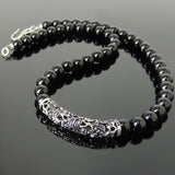 Men's Women Bright Black Onyx Sterling Silver Necklace Lucky Charm DiyNotion Handmade NK152